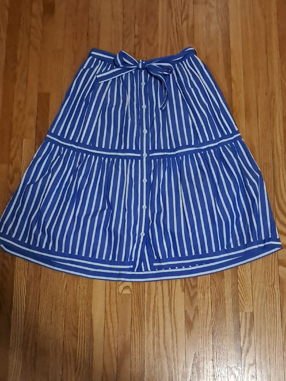 J. Crew Blue and White Striped A-Line Button Front Skirt